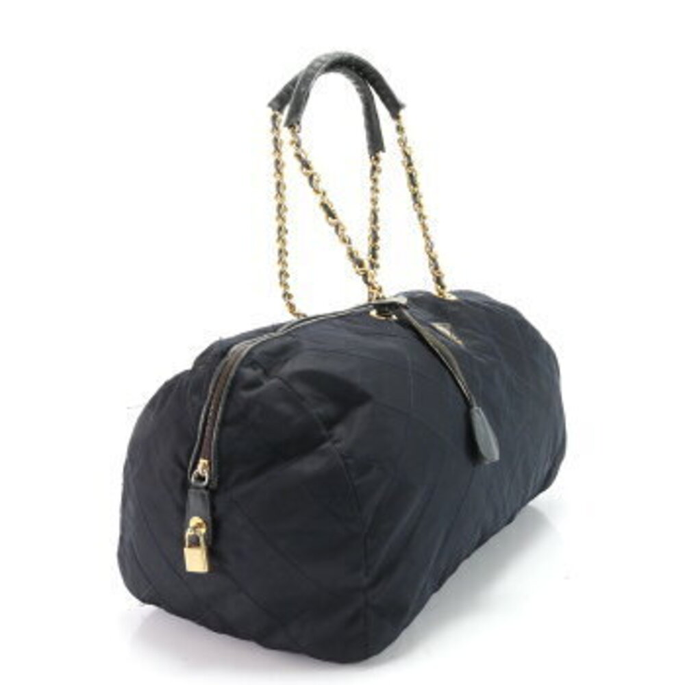 Prada Tessuto Quilted Boston Bag Chain Triangle Logo Leather Trips Travel EHM - Picture 4 of 14